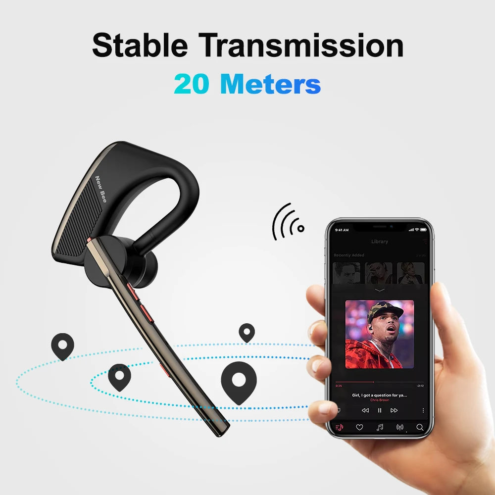 New Bee M50 Wireless Bluetooth Headset Earphones Headphone with Dual Mic Hands-free Earbuds CVC8.0 Noise Cancelling Earpiece