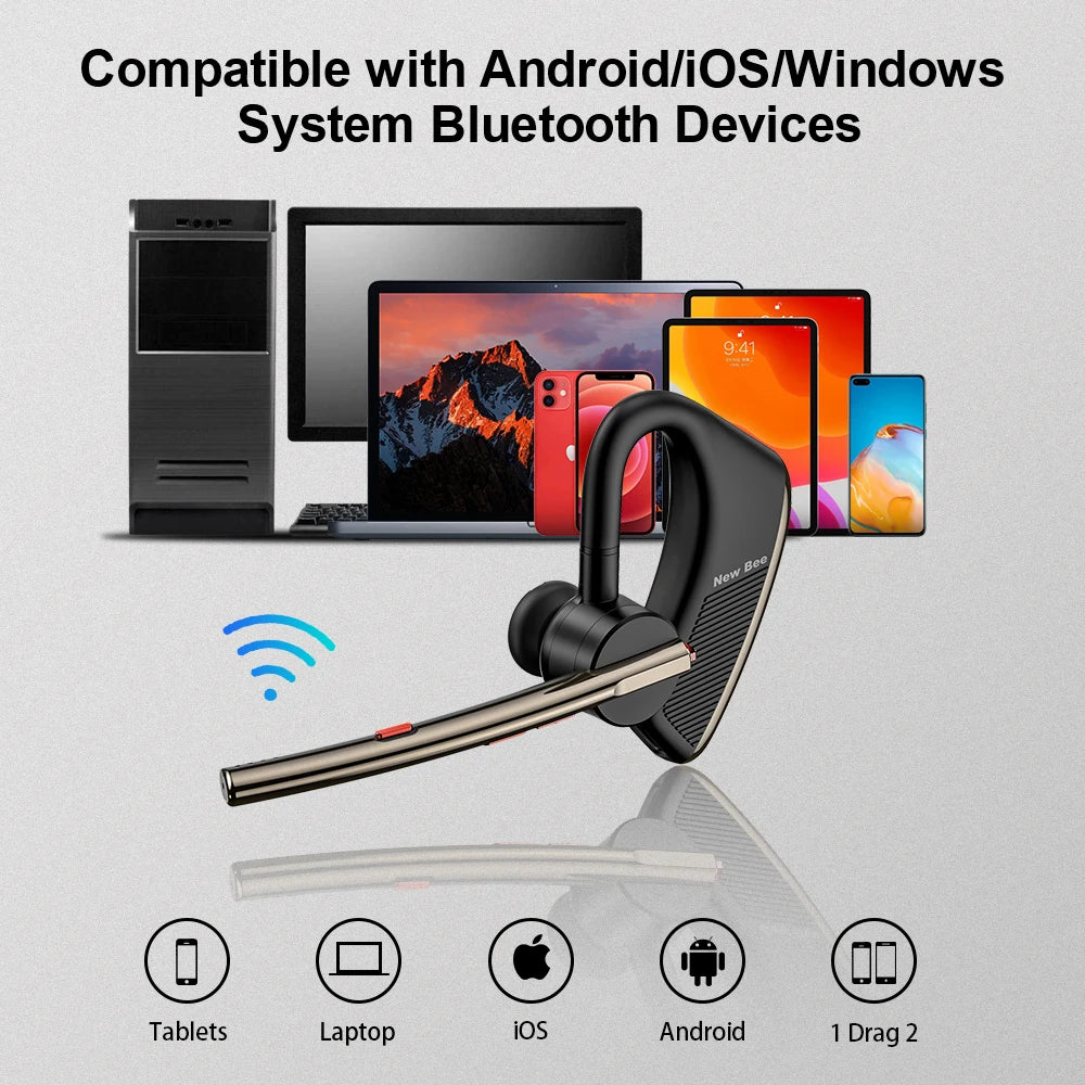 New Bee M50 Wireless Bluetooth Headset Earphones Headphone with Dual Mic Hands-free Earbuds CVC8.0 Noise Cancelling Earpiece