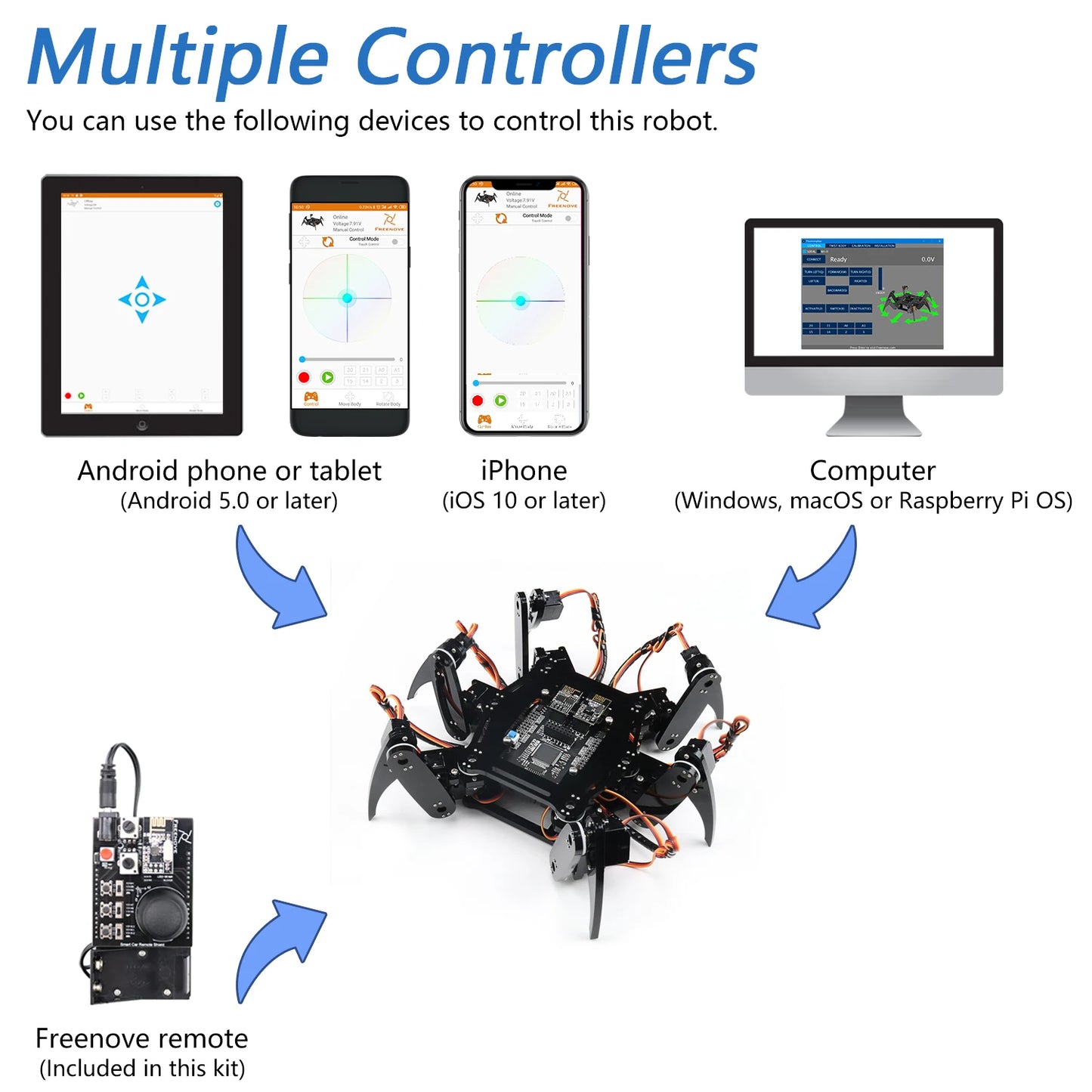 Kit de robot Freenove Hexapod para Arduino, torsión para gatear y caminar, control remoto por aplicación, proyecto Servo STEM - Drop4u