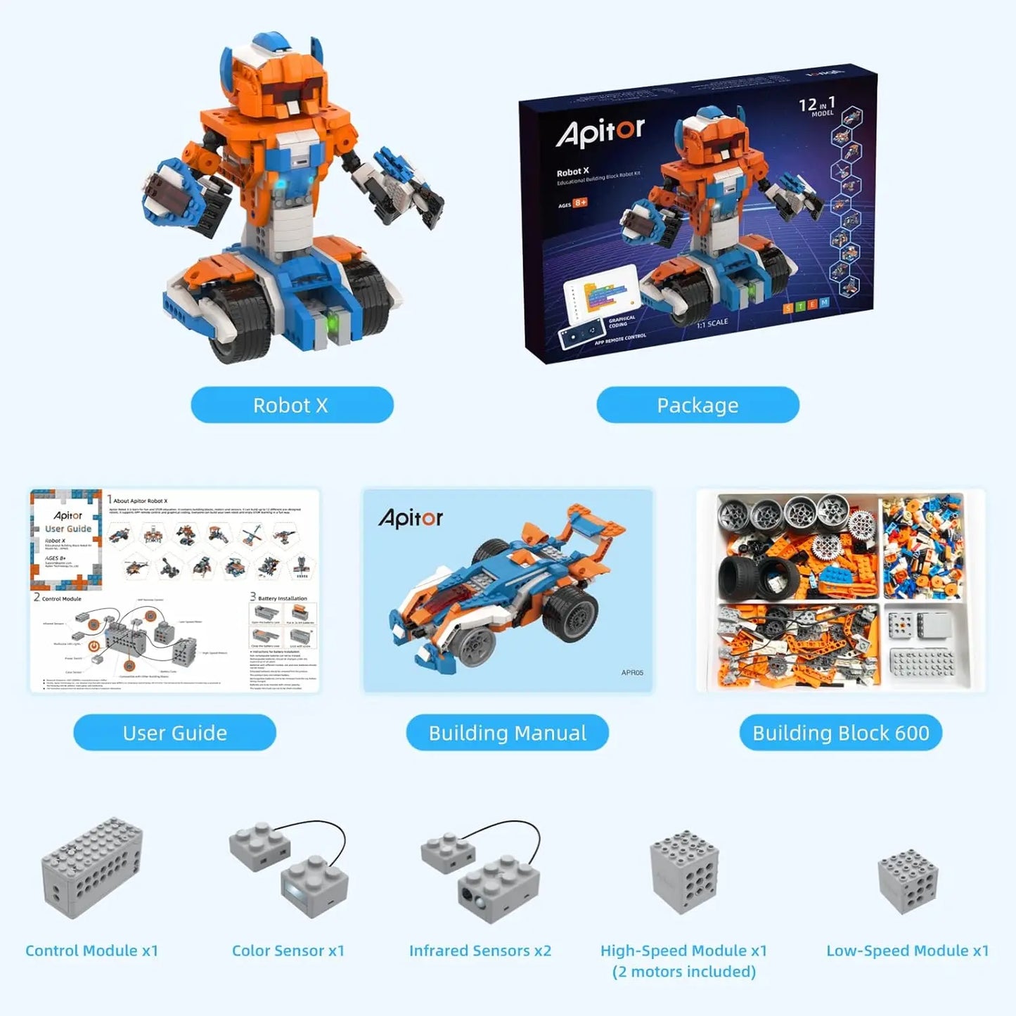 Kit de construcción de robot Apitor Robot X, juego de codificación de robótica STEM 12 en 1, regalos educativos de cumpleaños para niños de 8 a 12 años - Drop4u