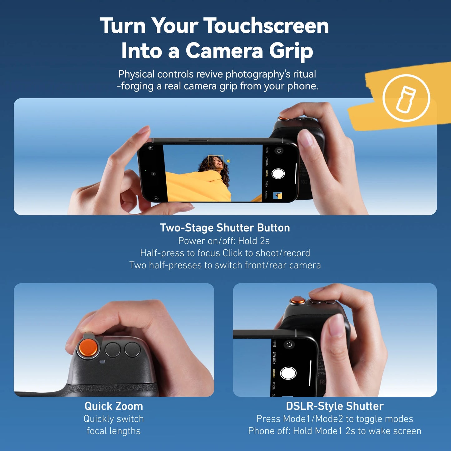 TELESIN Fun Shot Magnetic Hand Grip 2 Phone Camera Phone Holder Shooting Aid Remote Control Handle For Android And iOS Phone