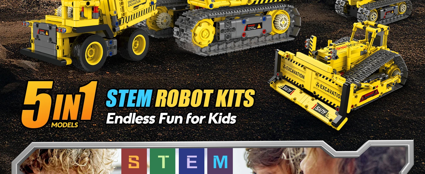 Robot de construcción de vástago 5 en 1, kits de 55 piezas para niños, aplicación y Control remoto, juguetes de construcción de excavadora, erector programable, regalo - Drop4u