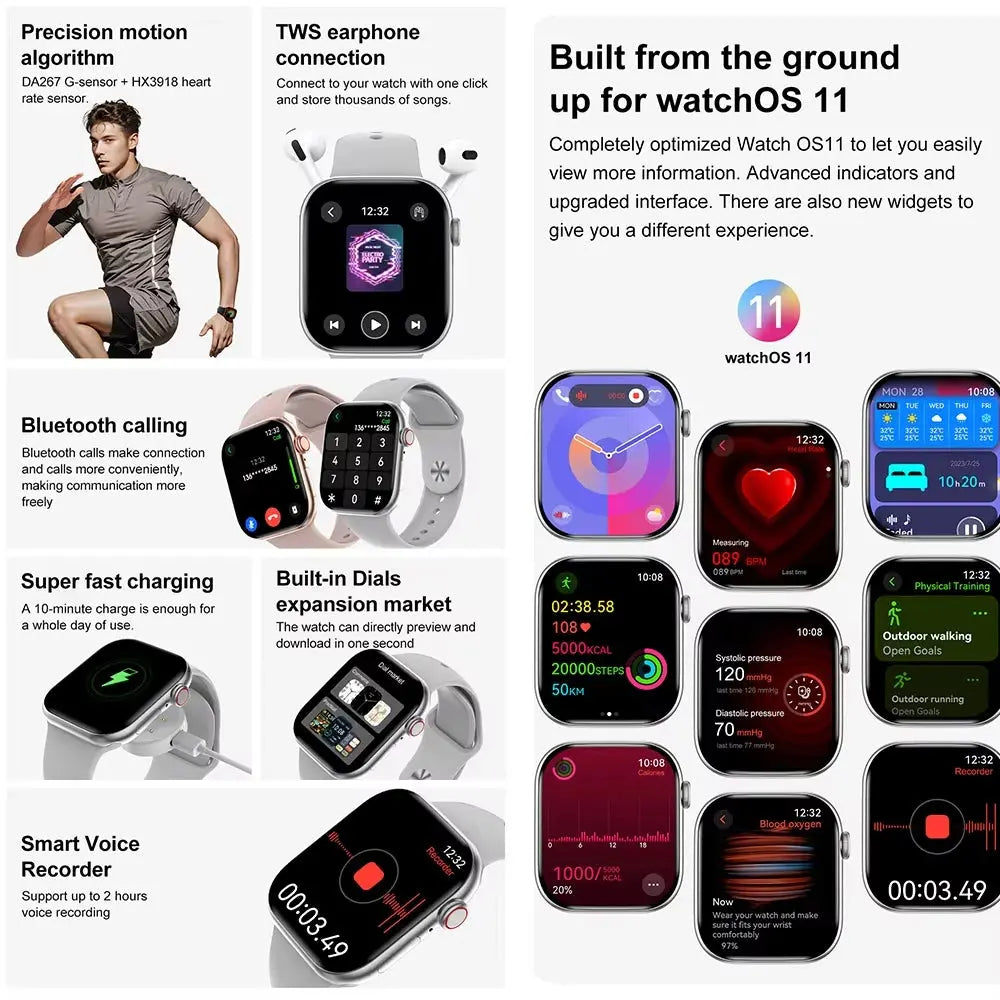 New DT Watch 10 Series Smart Watch Dial Weather Sports Record Mode Large Memory Voice Bluetooth Music Power Saving Smart Watch - Drop4u