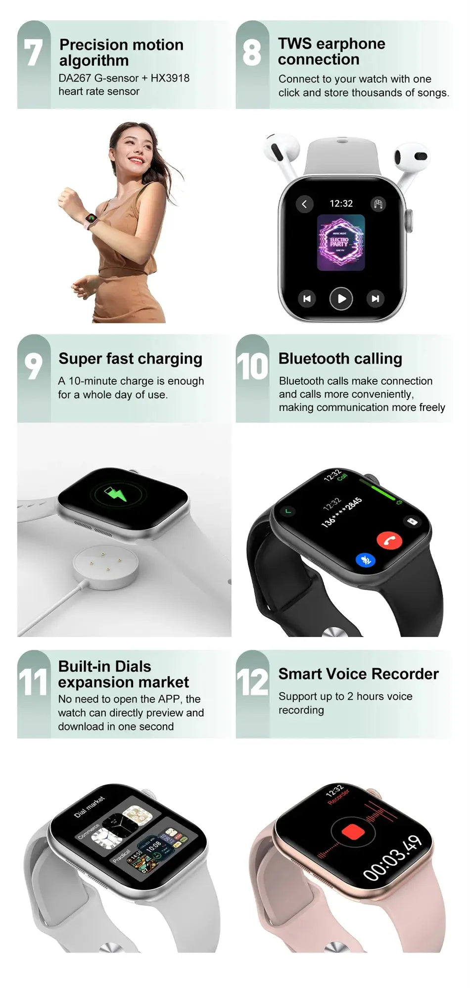 New DT Watch 10 Series Smart Watch Dial Weather Sports Record Mode Large Memory Voice Bluetooth Music Power Saving Smart Watch - Drop4u