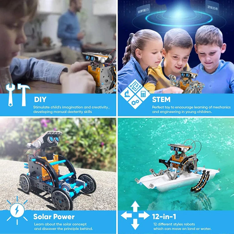 Robot Solar educativo 12 en 1, juguetes STEM, Kit de construcción científica para niños y niñas, Kit de montaje DIY, juguete - Drop4u