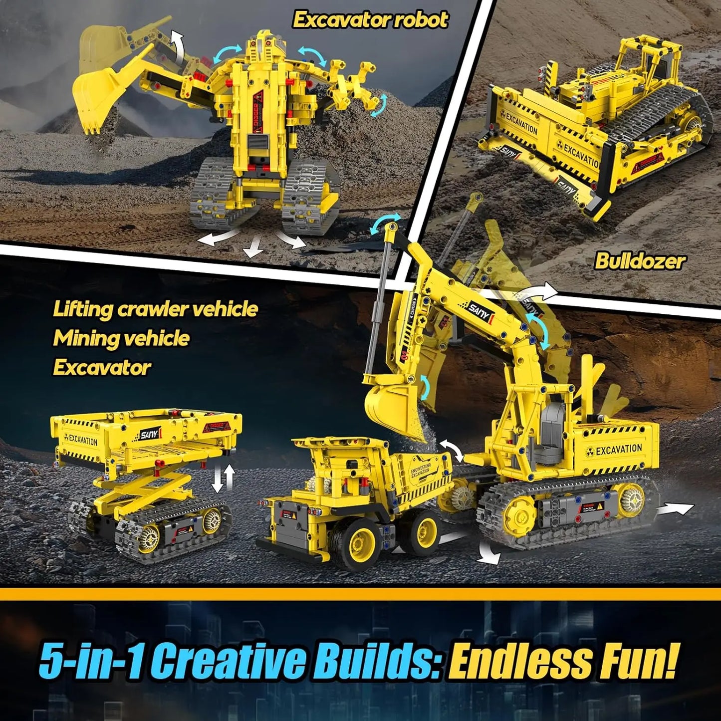 Robot de construcción de vástago 5 en 1, kits de 55 piezas para niños, aplicación y Control remoto, juguetes de construcción de excavadora, erector programable, regalo - Drop4u