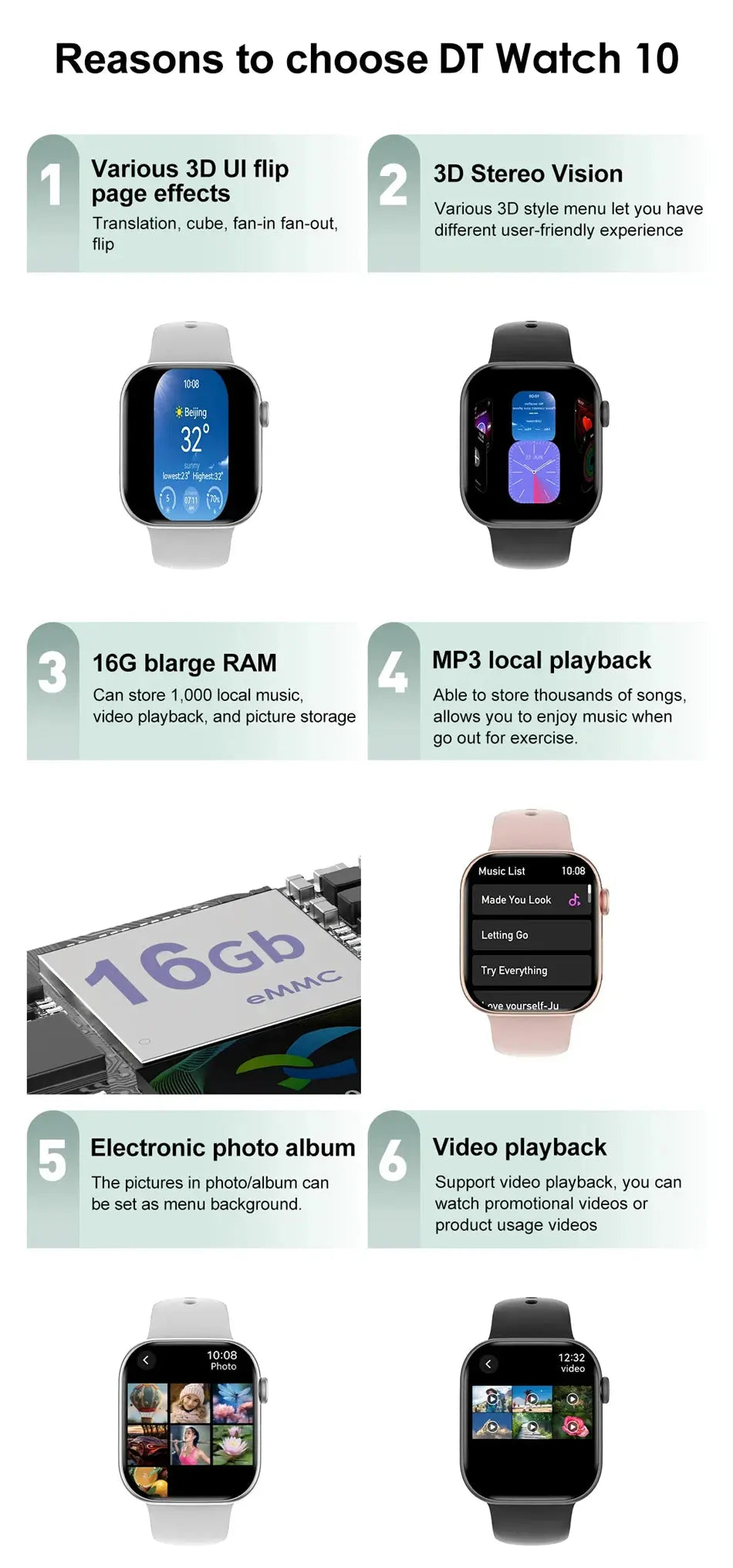New DT Watch 10 Series Smart Watch Dial Weather Sports Record Mode Large Memory Voice Bluetooth Music Power Saving Smart Watch - Drop4u