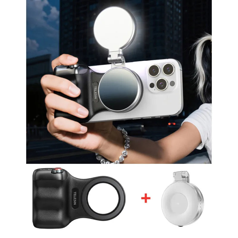 TELESIN Fun Shot Magnetic Hand Grip 2 Phone Camera Phone Holder Shooting Aid Remote Control Handle For Android And iOS Phone
