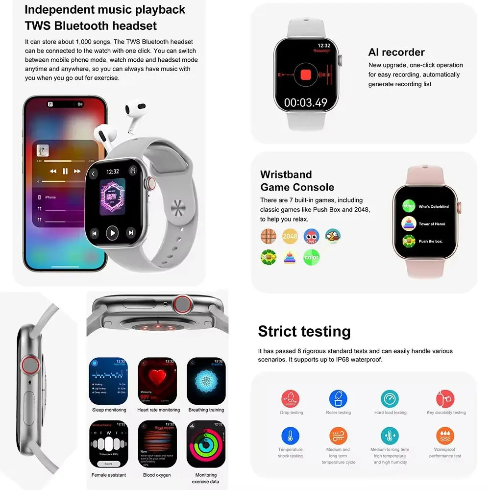 New DT Watch 10 Series Smart Watch Dial Weather Sports Record Mode Large Memory Voice Bluetooth Music Power Saving Smart Watch - Drop4u
