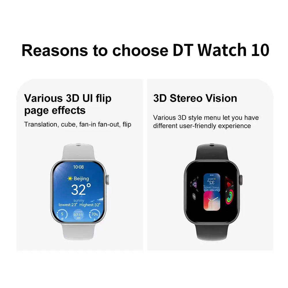 New DT Watch 10 Series Smart Watch Dial Weather Sports Record Mode Large Memory Voice Bluetooth Music Power Saving Smart Watch - Drop4u