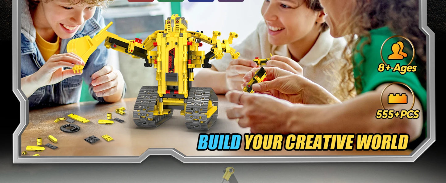 Robot de construcción de vástago 5 en 1, kits de 55 piezas para niños, aplicación y Control remoto, juguetes de construcción de excavadora, erector programable, regalo - Drop4u
