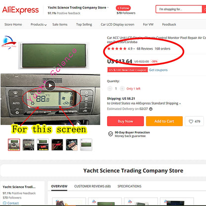 Car ACC Unit LCD Display Climate Control Monitor Pixel Repair Air Conditioning Information Screen For Seat Leon/Toledo/Cordoba