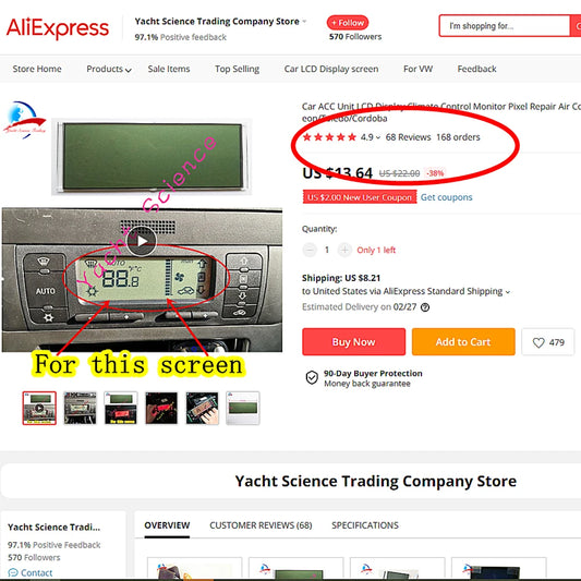 Car ACC Unit LCD Display Climate Control Monitor Pixel Repair Air Conditioning Information Screen For Seat Leon/Toledo/Cordoba