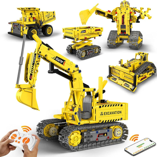 Robot de construcción de vástago 5 en 1, kits de 55 piezas para niños, aplicación y Control remoto, juguetes de construcción de excavadora, erector programable, regalo - Drop4u