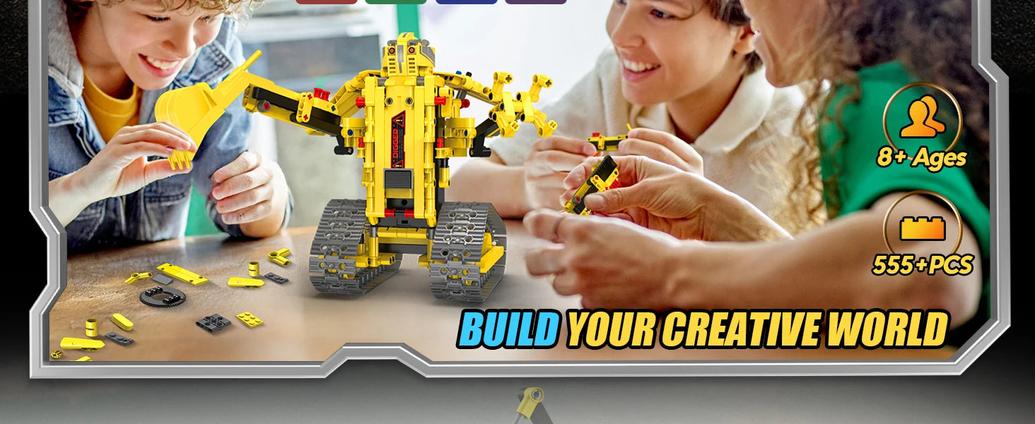 Robot de construcción de vástago 5 en 1, kits de 55 piezas para niños, aplicación y Control remoto, juguetes de construcción de excavadora, erector programable, regalo - Drop4u